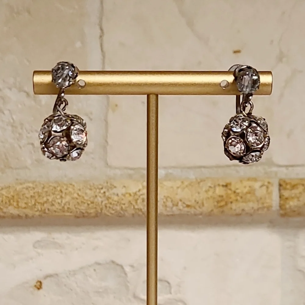 Vintage Crystal Sphere Screwback Dangle Earrings